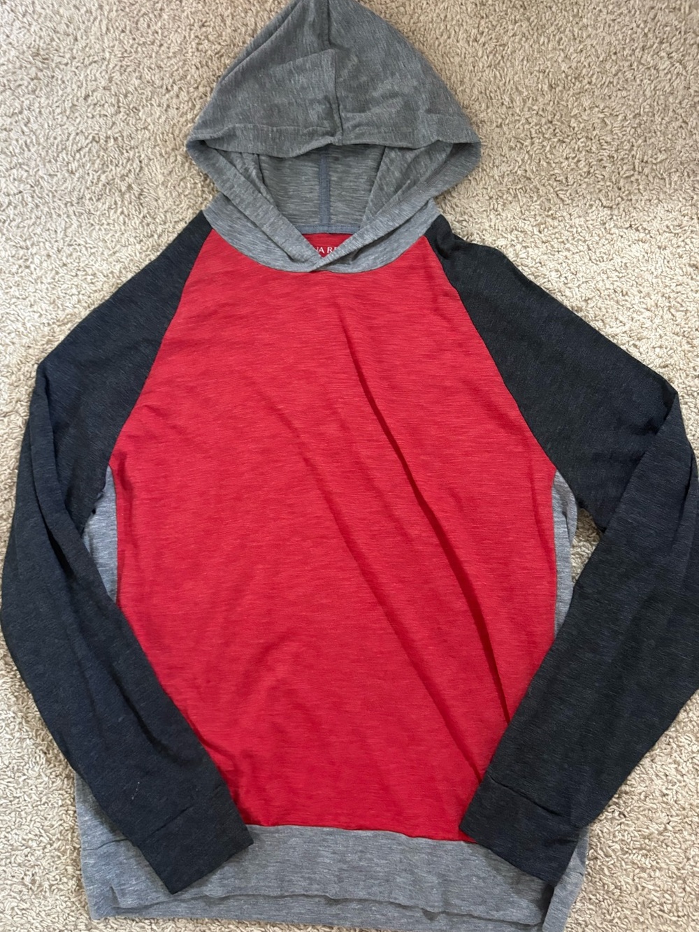 Banana Republic Men's Hooded Raglan Shirt in Red, Gray & Black